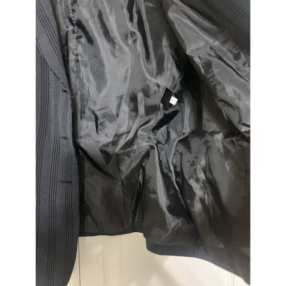 Tahari Arthur S Levine Blazer Jacket Sz 10P Black Striped W Turquoise Career - Picture 7 of 9